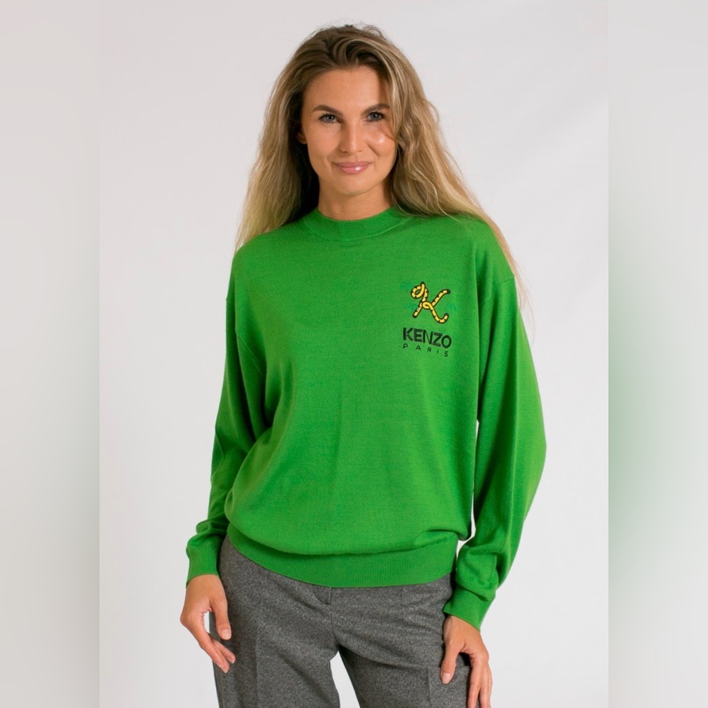KENZO Paris Oversized Tigar Tail K Wool Sweater - Grass Green